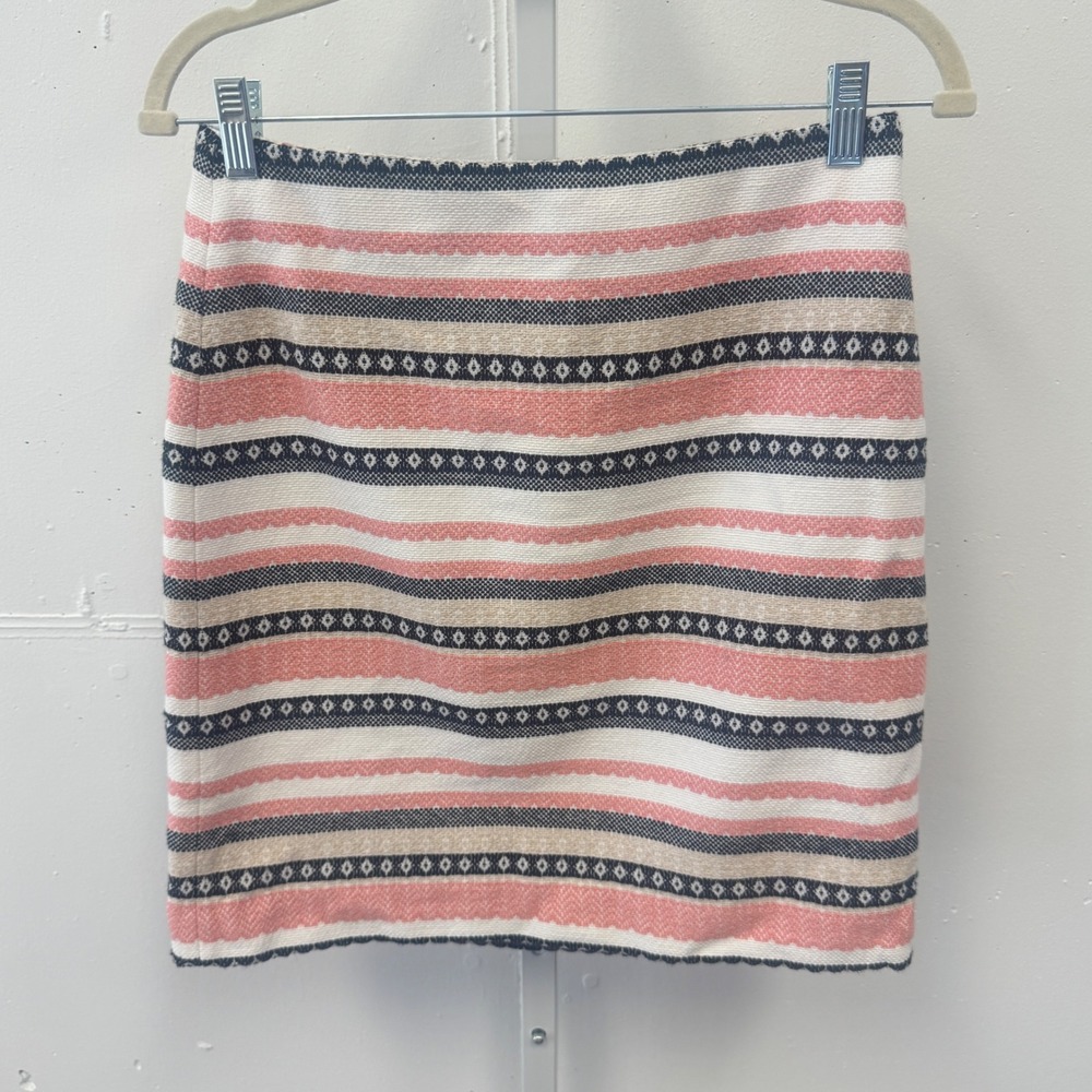 Loft Outlet Striped Mini Woven Skirt Pencil Geometric 463460 Sz 2 Casual White